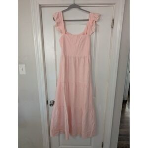 SNDYS Everyday Pink Tiered Maxi Dress Ruffle Sleeves Open‎ Back XL cottagecore
